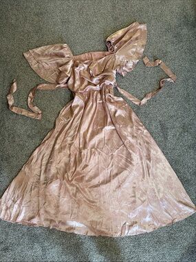 Blush Pink Satin Maxi Dress with flutter sleeves